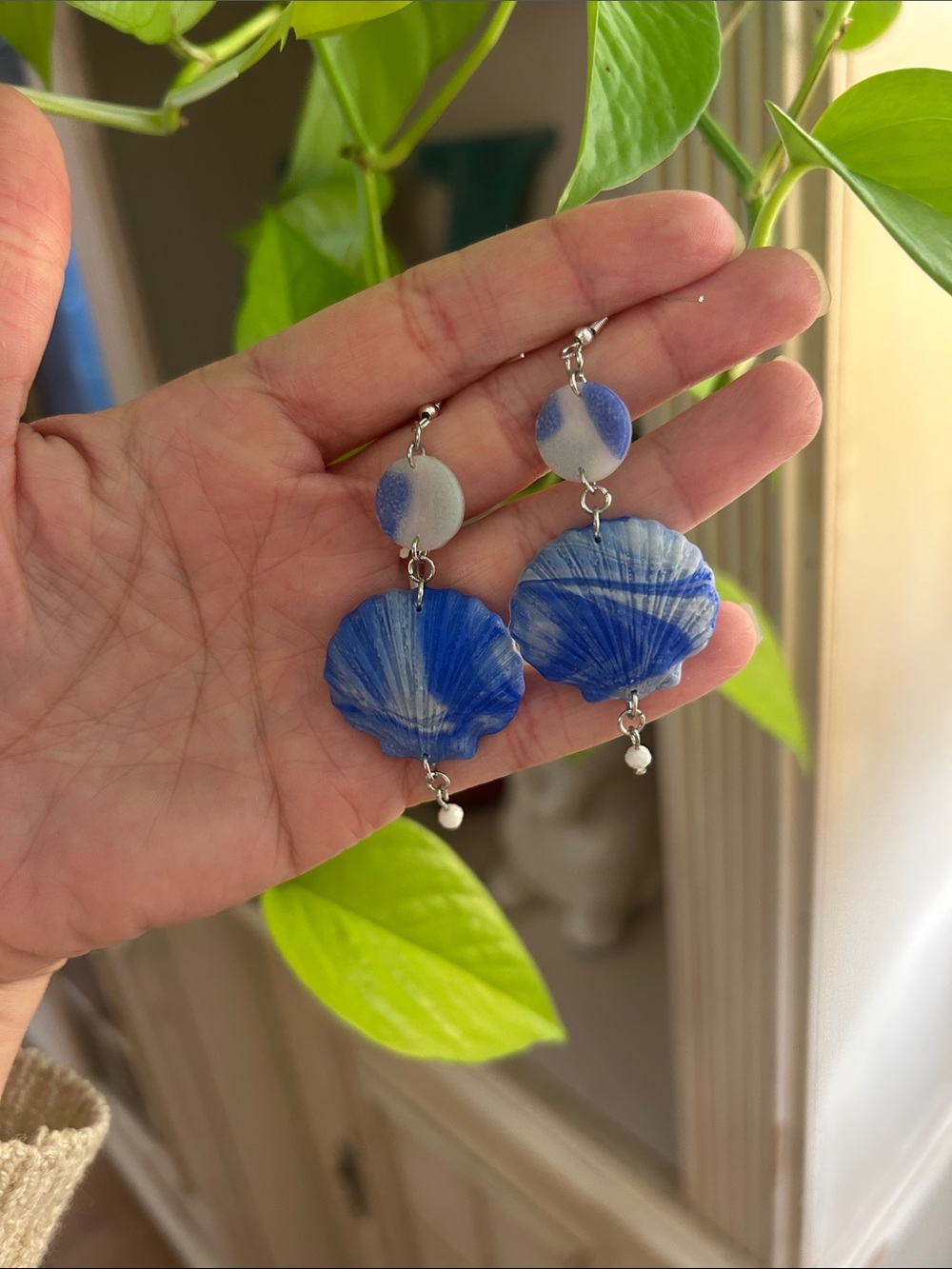 Handcrafted Blue Shell Drop Earrings - Women Jewelry